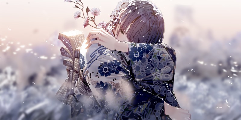 Snow, Kimono, Short Hair, Flowers Wallpaper