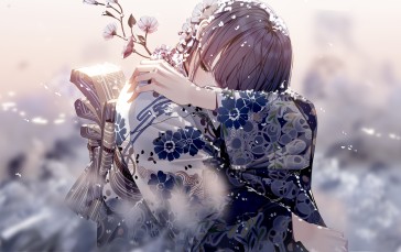 Snow, Kimono, Short Hair, Flowers Wallpaper
