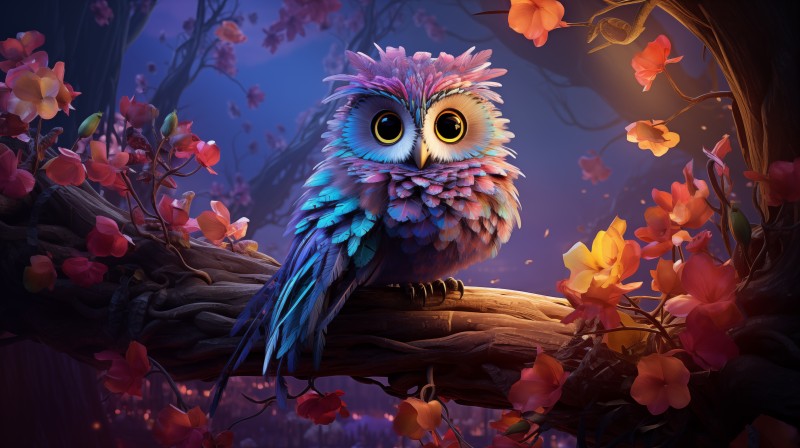 AI Art, Digital Art, Birds, Owl, Tree Bark Wallpaper