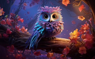 AI Art, Digital Art, Birds, Owl, Tree Bark Wallpaper