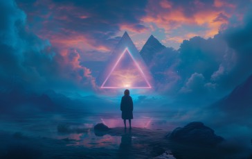 AI Art, Neon, Synthwave, Triangle Wallpaper