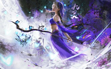 Su Mo, Drawing, Women, Fantasy Art, Purple, Butterfly Wallpaper