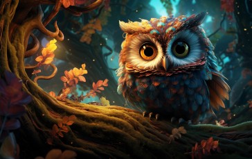 AI Art, Digital Art, Birds, Owl Wallpaper