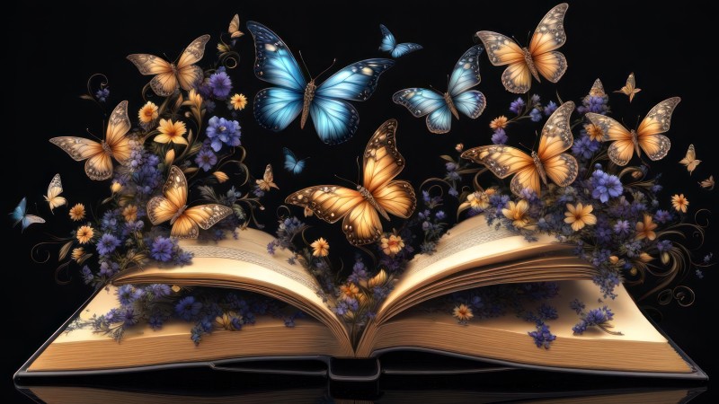 Butterfly, AI Art, Fairy Tale, Books, Flowers Wallpaper