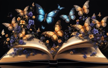 Butterfly, AI Art, Fairy Tale, Books, Flowers Wallpaper