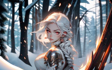 Girl in Armor, Siri, Red Eyes, White Hair, The Witcher 3: Wild Hunt Wallpaper