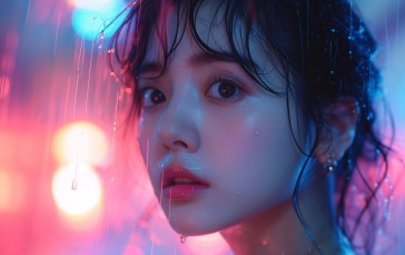 AI Art, Rain, Women, Asian, Face, Eyes Wallpaper