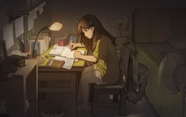 Anime, Anime Girls, Hua Ming Wink, Bedroom, Desk, Desk Lamp Wallpaper