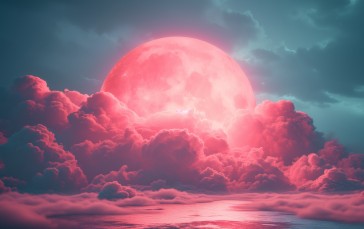 AI Art, Neon, Pink, Moon, Clouds Wallpaper
