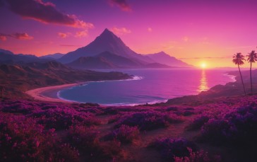 AI Art, Synthwave, Colorful, Sunset Wallpaper