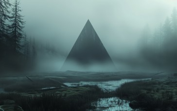 AI Art, Swamp, Pyramid, Triangle, Mist Wallpaper