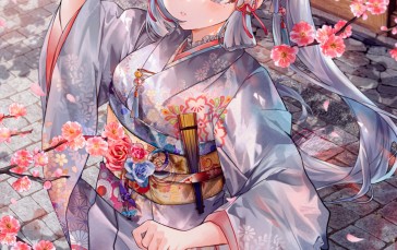 Anime, Anime Girls, Genshin Impact, Kamisato Ayaka (Genshin Impact), Kimono, Flowers Wallpaper