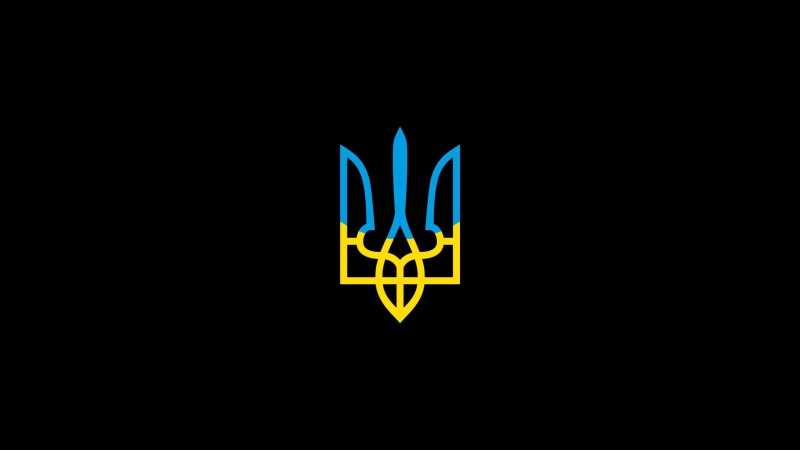 Ukraine, Coat of Arms, Black Background, Minimalism Wallpaper