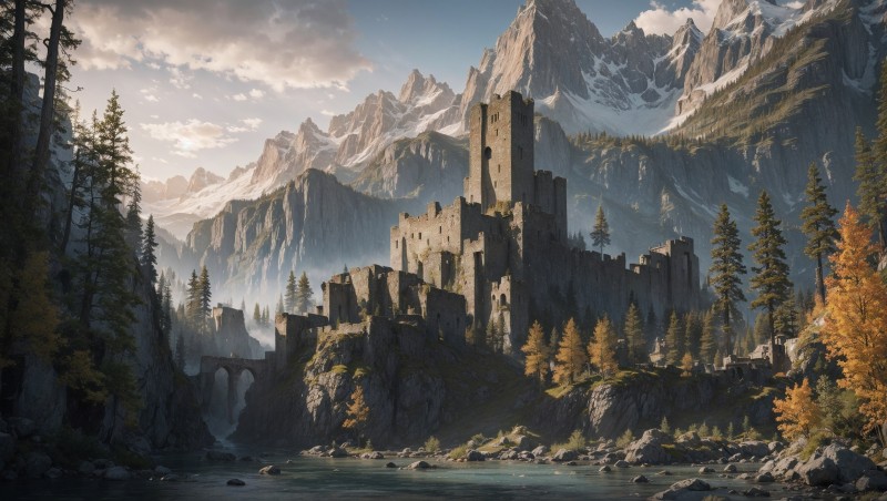 AI Art, Digital Art, Castle, The Elder Scrolls V: Skyrim, Imitation Wallpaper