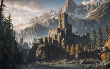 AI Art, Digital Art, Castle, The Elder Scrolls V: Skyrim, Imitation Wallpaper