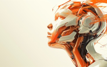 AI Art, Orange, Robot, White, Illustration Wallpaper