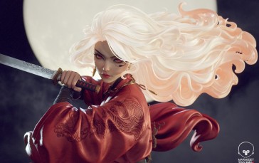 Jian Zhu (artist), CGI, Women, Bright, Red Wallpaper