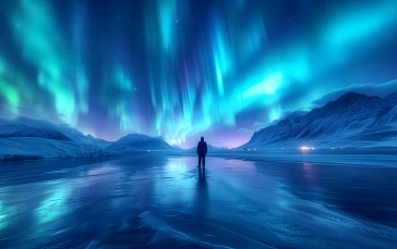 AI Art, Landscape, Aurorae, Sky, Ice Wallpaper