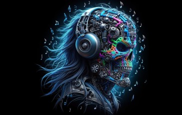 AI Art, Headphones, Music, Skull, Musical Notes Wallpaper