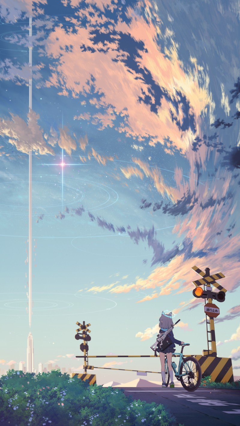 Blue Archive, Anime Girls, Portrait Display, Road Sign, Shiroko (Blue Archive), Sky Wallpaper