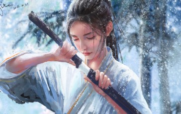 Digital Art, Women, Sword, Asian Wallpaper