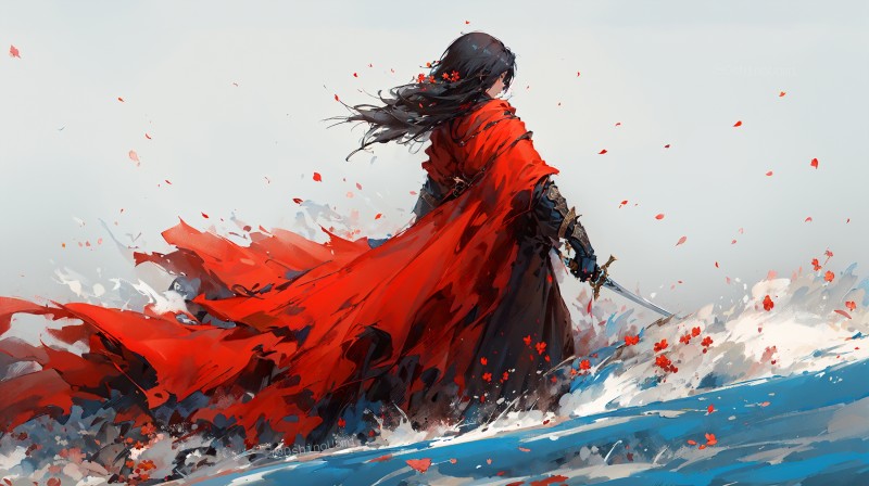 AI Art, Landscape, Sword, Red Wallpaper