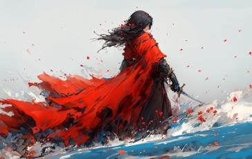 AI Art, Landscape, Sword, Red Wallpaper