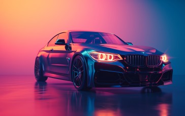 AI Art, Illustration, Sports Car, Neon, BMW Wallpaper