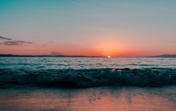 Sea, Sunset, Horizon, Dusk, Waves Wallpaper