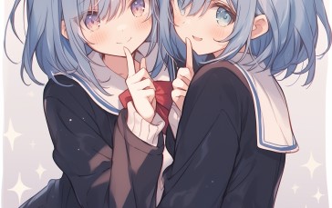 AI Art, Anime, Anime Girls, Original Characters, Shoulder Length Hair, Blue Hair Wallpaper