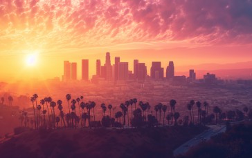 AI Art, Colorful, Los Angeles, Skyline, Cityscape Wallpaper