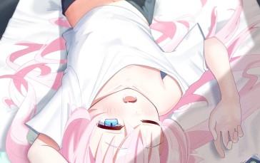 Anime Girls, Takanashi Hoshino (Blue Archive), Pink Hair, Lying Down Wallpaper