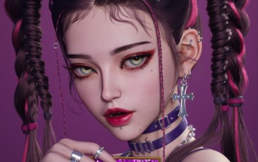 Hong Wei, Women, Twintails, Portrait, Purple, Digital Art Wallpaper
