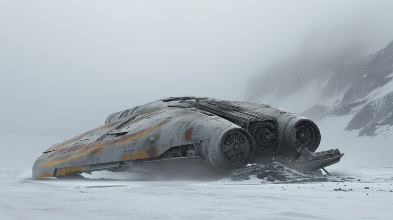 AI Art, Spaceship, Wreck, Antarctica, Mist, Snow Wallpaper