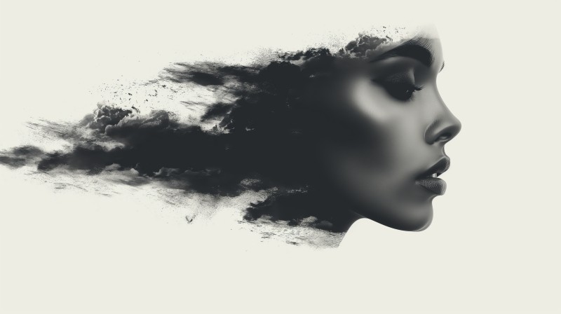 AI Art, Women, Monochrome, Face, Smoke Wallpaper