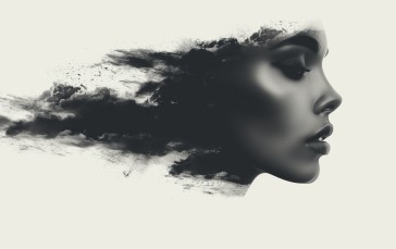 AI Art, Women, Monochrome, Face, Smoke Wallpaper