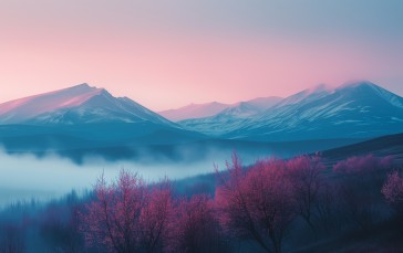 AI Art, Mist, Mountains, Snow Wallpaper