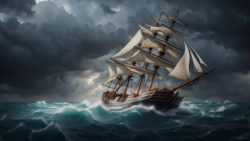 AI Art, Digital Art, Ship, Storm Wallpaper
