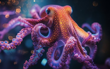 AI Art, Octopus, Underwater, Colorful Wallpaper