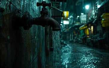 AI Art, Water, Faucets, Dark, Street Wallpaper
