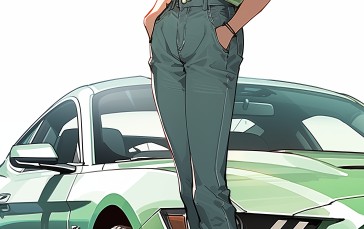 Ford Mustang, Car, Green, Black, Anime Girls, AI Art Wallpaper