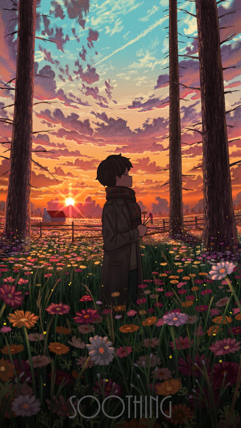 Anime Boys, Brown Coat, Sunset, Long Sleeves Wallpaper