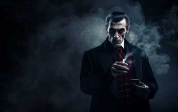 AI Art, Dracula, Dark, Suit and Tie, Red Tie, Smoking Wallpaper