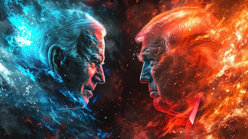 AI Art, Joe Biden, Donald Trump, Election, Blue, Red Wallpaper