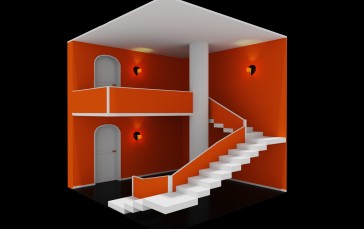 Room, Architecture, Orange, White, Black, MagicaVoxel Wallpaper