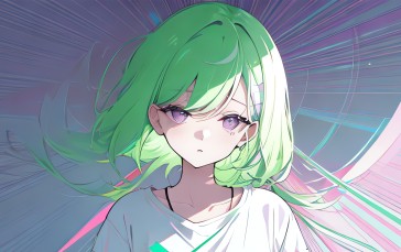 Pastel, AI Art, Green Hair, Purple Eyes, Anime Girls Wallpaper