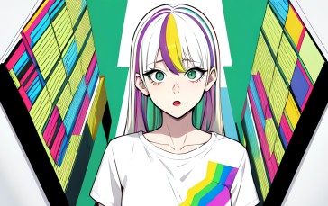 AI Art, Colorful, Anime Girls, Surprised Wallpaper