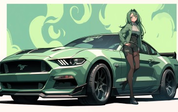 Ford Mustang, Car, Green, Black Wallpaper