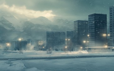 Snow, Wide Angle, City, Landscape Wallpaper