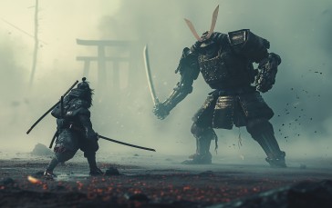AI Art, Samurai, Robot, Mist, Sword Wallpaper